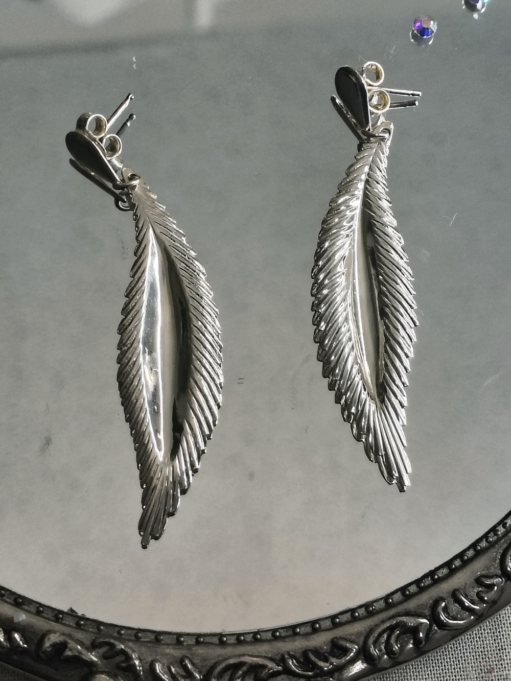 Vintage MILOR Italy 925 Sterling Silver Feather Drop Earrings 2.5"